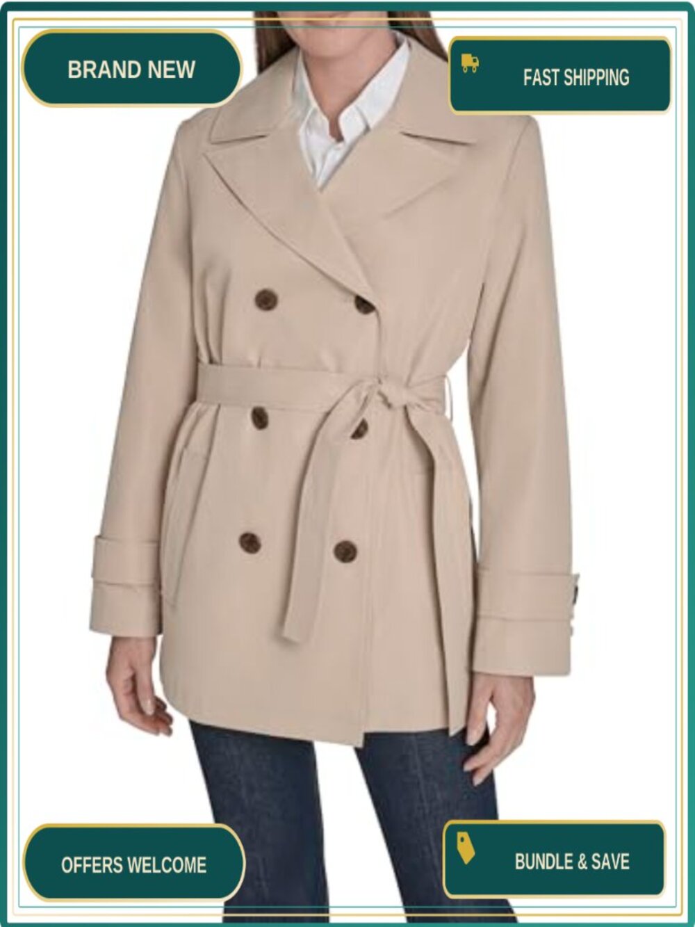 Belted Double Breasted Trench Coat Long Sleeve Cold Weather Everyday